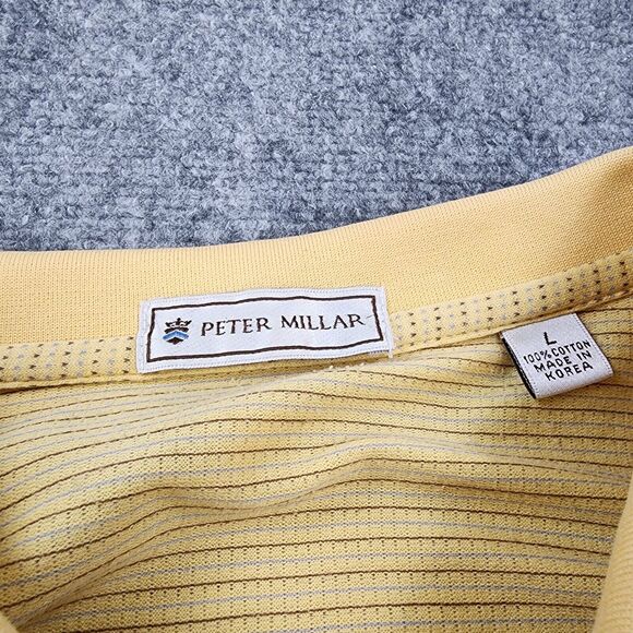 Peter Millar Shirt Men Large Yellow Micro Dot Polo Short Sleeve Performance Golf - Picture 2 of 16